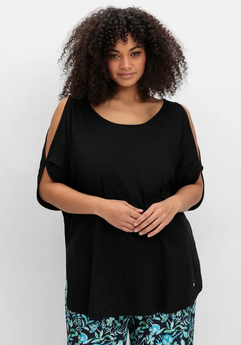 sheego Fledermausshirt schwarz, Schwarz, – Produktbild 2 von 3