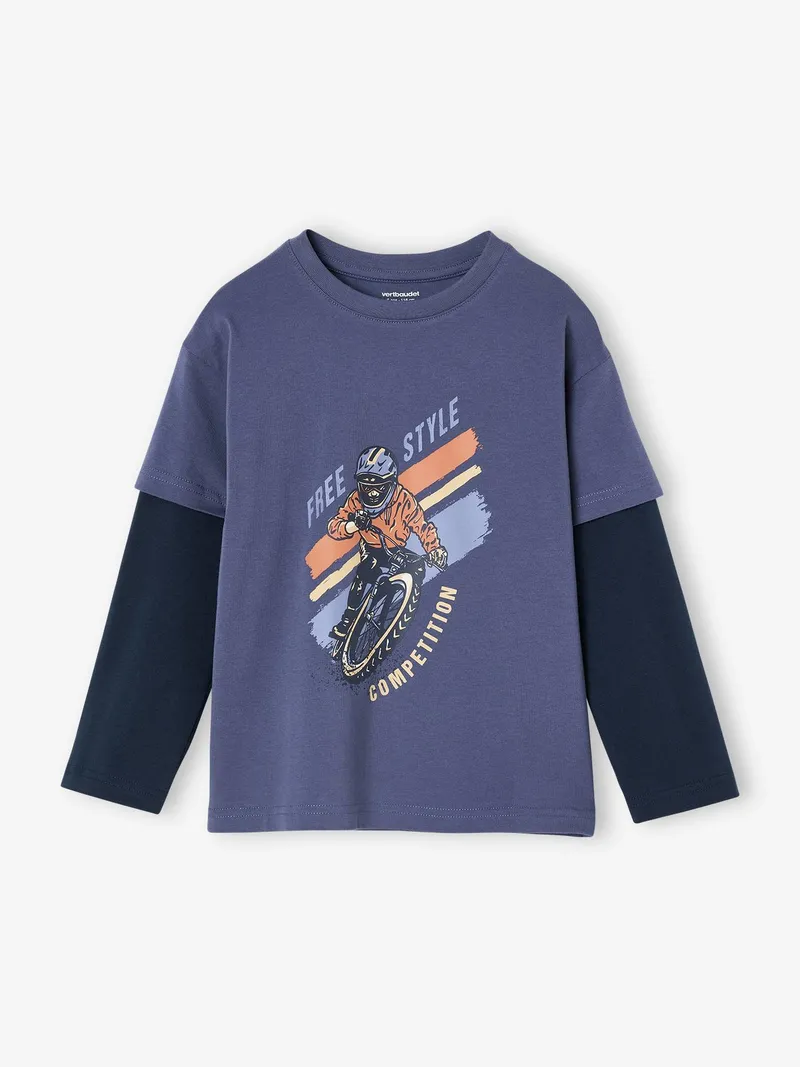 Vertbaudet Jungen 2-in-1-Langarmshirt, Blau, – Produktbild 1 von 3