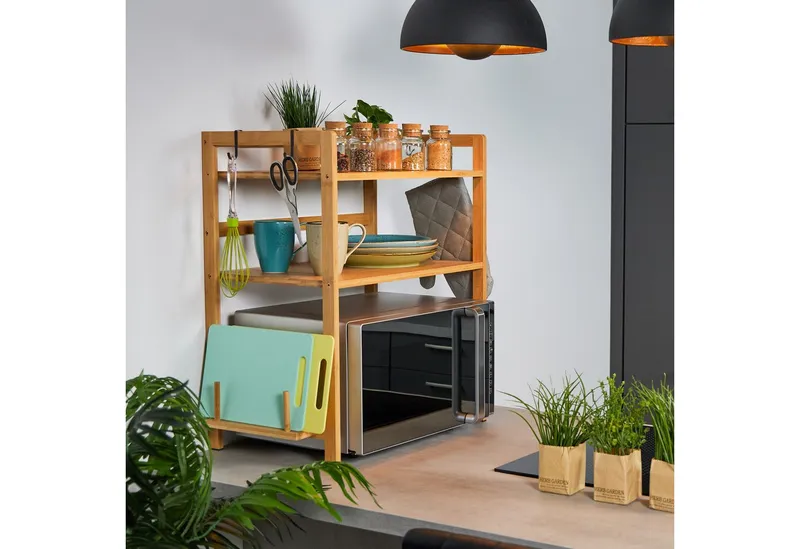 RELAXDAYS RELAXDAYS Küchenregal Mikrowellen Regal 2 Ebenen, 1-tlg., Braun|schwarz, – Produktbild 2 von 5
