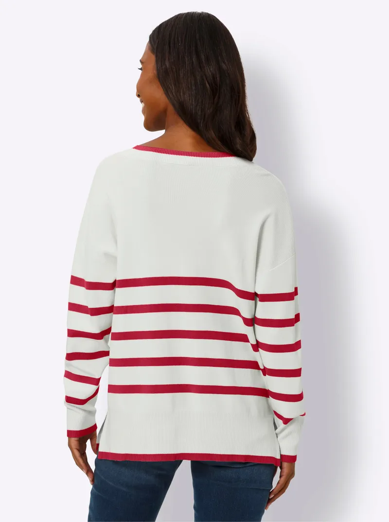 heine Streifenpullover rot-ecru-geringelt, Rot-ecru-geringelt, – Produktbild 1 von 2