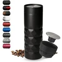 elasto elasto Thermobecher 440 ml aus Edelstahl - doppelwandiger Kaffeebecher to go - auslaufsicherer Isolierbecher, Schwarz, – Produktbild 1 von 1