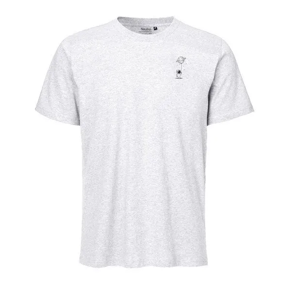 HANDGEDRUCKT HANDGEDRUCKT "Kosmokind" Unisex T-Shirt aus reiner Baumwolle (kbA), Ash grey, – Produktbild 2 von 3