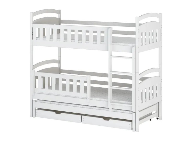 Kids Collective Etagenbett Hochbett Stockbett Kinderbett 90x200 cm mit Ausziehbett und Schubladen (mit drei Matratzen inklusive), Umbaubar zu 3 Einzelbetten mit Lattenrosten & Rausfallschutz, Weiß, – Produktbild 1 von 5
