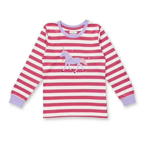 Sense Organics Sense Organics Kinder Ringel Schlafanzug mit Einhorn Bio Baumwolle, Dark-rose-stripes-unicorn, – Produktbild 2 von 3