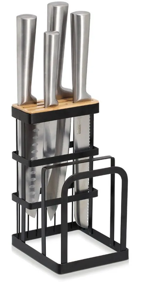 Zeller Present Messerblock mit Brettchenständer, Metall/Bambus,schwarz, mit Brettchenständer, stylisch und organisch, Schwarz, – Produktbild 3 von 3