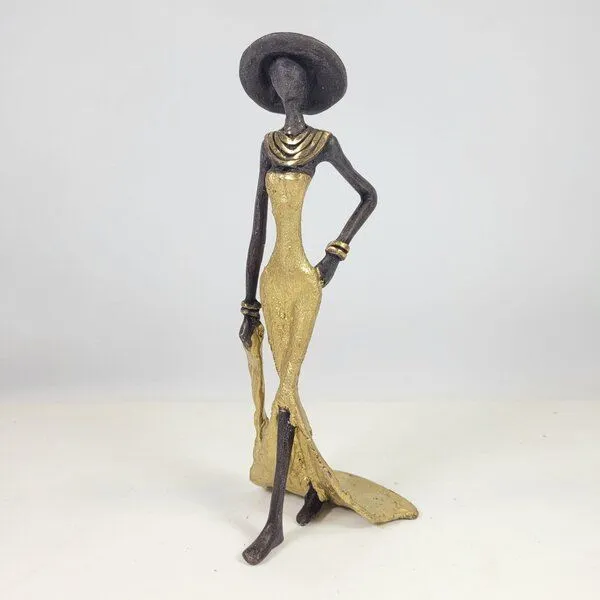 Moogoo Creative Africa Moogoo Creative Africa Bronze-Skulptur "Femme élégante avec chapeau" by Soré, Gold, – Produktbild 1 von 2