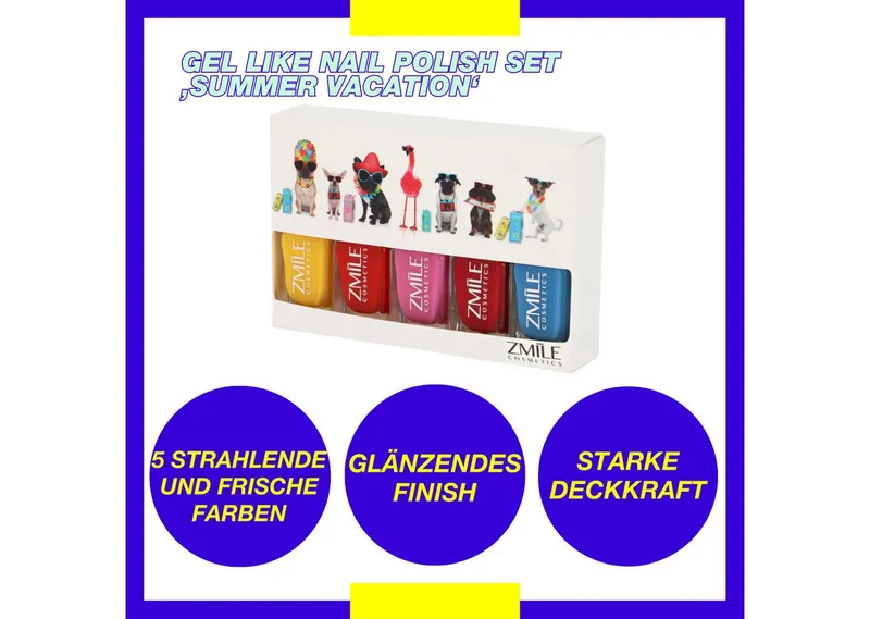 ZMILE COSMETICS Nagellack-Set Gel Like Nail Polish Set 'Summer Vacation', 5-tlg., mit veganer Formulierung, Bunt, – Produktbild 1 von 6