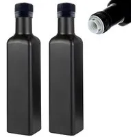 mikken mikken 2er Set Ölflasche mit Ausgießer 250 ml Glasflaschen matt schwarz / glänzend weiss inkl. 2 Etiketten, Black, – Produktbild 1 von 1