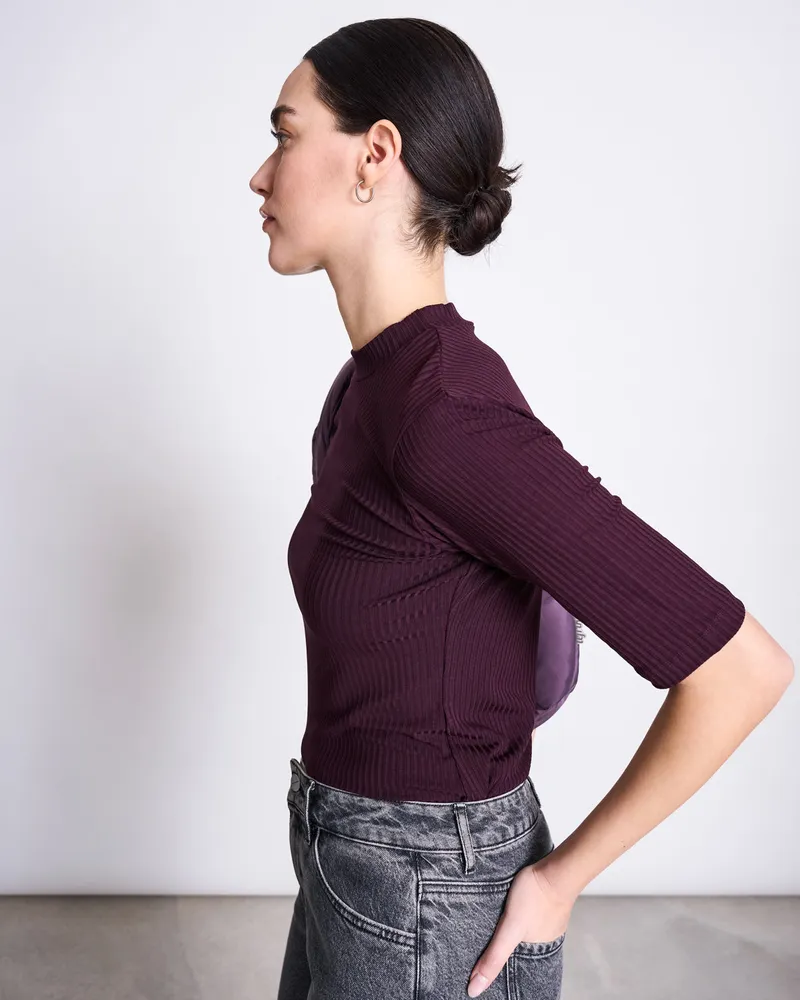 JAN N JUNE JAN 'N JUNE Damen vegan T-Shirt Rib Nina Cherry Lacquer, Dunkelrot, – Produktbild 1 von 2