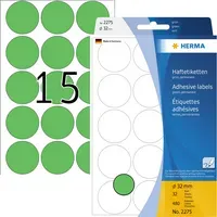 Herma HERMA Papier - permanent selbstklebend - grün - 32 mm rund 480 Etikett(en) (32 Bogen x 15) – Produktbild 2 von 2
