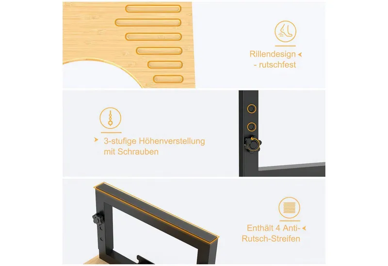 HEYHIPPO Tritthocker Klappbarer Toilettenhocker Höhenverstellbarer Fußhocker Holzfarbe (Stabiler und tragbarer Toilettentritthocker mit geringem Platzbedarf, Ein Tritthocker), Rutschfester Fußhocker für Erwachsene und Kinder aus Bambus, Gelb, – Produktbild 3 von 5