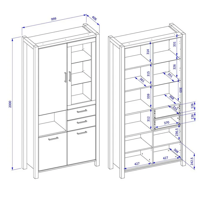 Lomadox Vitrine ACCRA-83 Taurus Eiche Nb. mit LED Beleuchtung 100/200/41 cm, Braun, – Produktbild 4 von 4