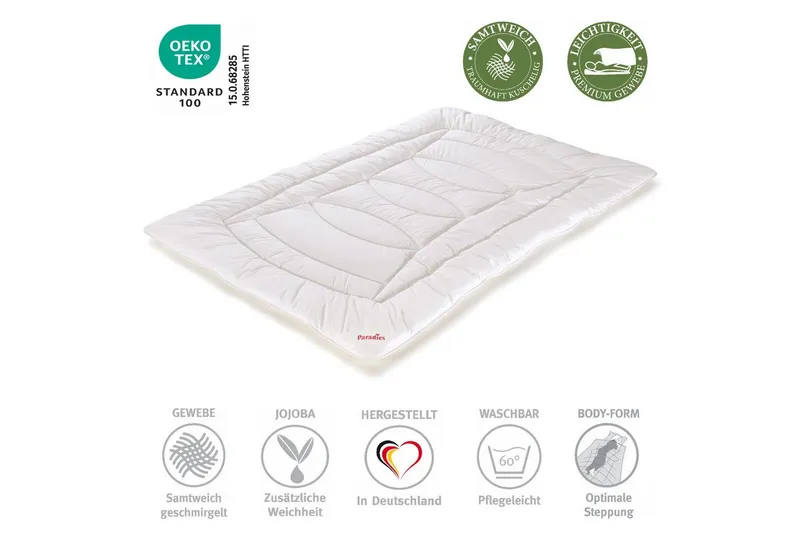 Paradies Paradies Kunstfaserbettdecke Paradies Winter Bettdecke Bella extra warm 135x200, Füllung: Paradies Softcell Fasertechnologie für dauerhaft bauschiges Volumen, 80% Polyester (50% recycled), 20% Lyocell, Bezug: 100% Bio- Baumwolle, Deutsche Herstellung, Weiß, – Produktbild 2 von 5