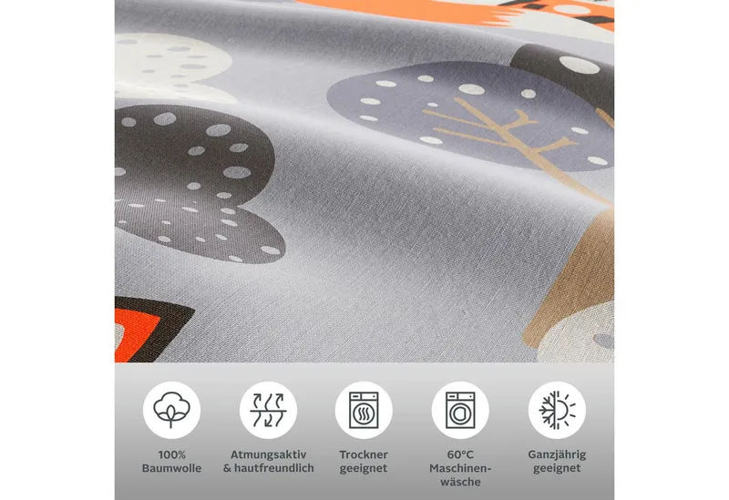 OTTO home Bettwäsche Physalis, Linon, 2 teilig, in Gr. 135x200 oder 155x220 cm, 100% Baumwolle, mehrere Designs, Grau|orange, – Produktbild 1 von 5