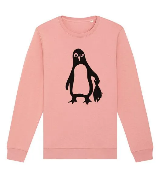 päfjes päfjes Pinguin Paul mit Fisch - Fair Wear Unisex Sweater, Rosa (canyon pink), – Produktbild 2 von 4
