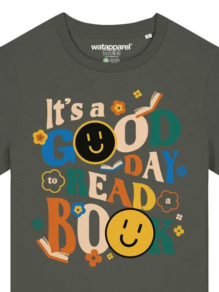 watapparel watapparel T-Shirt Frauen Good day to read a book, Khaki, – Produktbild 3 von 3