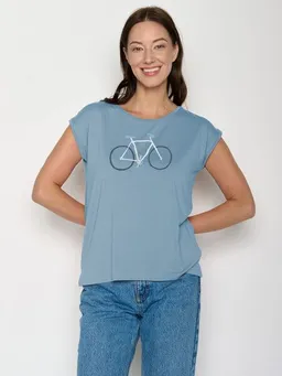 GreenBomb GREENBOMB Bike Handdrawn Timid - Lässiges Shirt aus LENZING TENCEL Mix / hochwertiger Print / Fair & Vegan – Produktbild 1 von 1