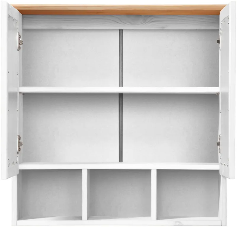 welltime Spiegelschrank Landhaus Sylt Badschrank, Badmöbel, FSC®-zertifiziert Breite 62,5 cm, aus Massivholz, Weiß, – Produktbild 7 von 8
