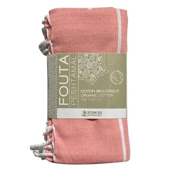 Karawan authentic Karawan authentic Fouta Hamamtuch aus reiner Bio-Baumwolle 200 × 100 cm (Stil HAMMAM), Corail red, – Produktbild 1 von 4