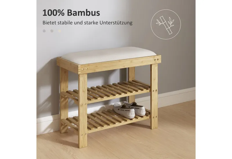 furnicato Schuhbank mit Sitzfläche, Bambus Sitzbank mit Stauraum, 2 o (1-St), Braun, – Produktbild 5 von 5