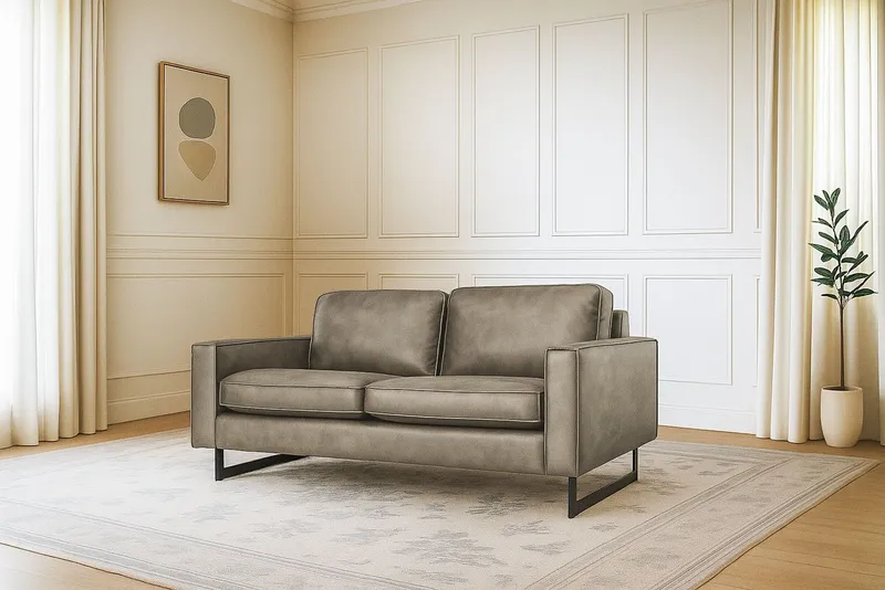 OTTO home 2-Sitzer Pinto, 166 cm, Cord, Chenille, Lederoptik, mit Keder, schwarze Metallfüße, Wellenunterfederung, Grau, – Produktbild 1 von 5