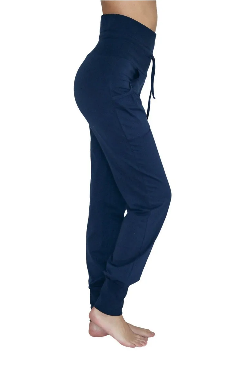 Leela Cotton Leela Cotton Damen vegan Yogahose Mit Umgeschlagenem Bund, Extra dunkelblau, – Produktbild 2 von 2