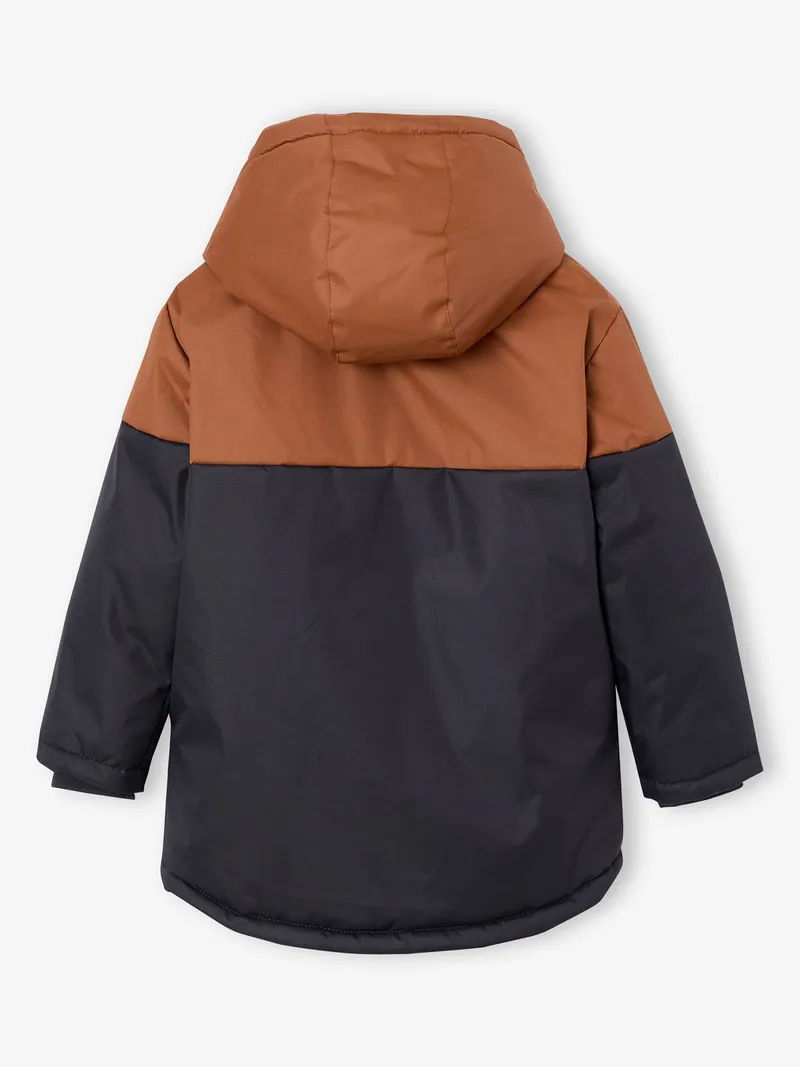 Vertbaudet Vertbaudet Jungen Winterjacke in Colorblock mit Teddyfleece-Futter, Hellbraun, – Produktbild 3 von 4