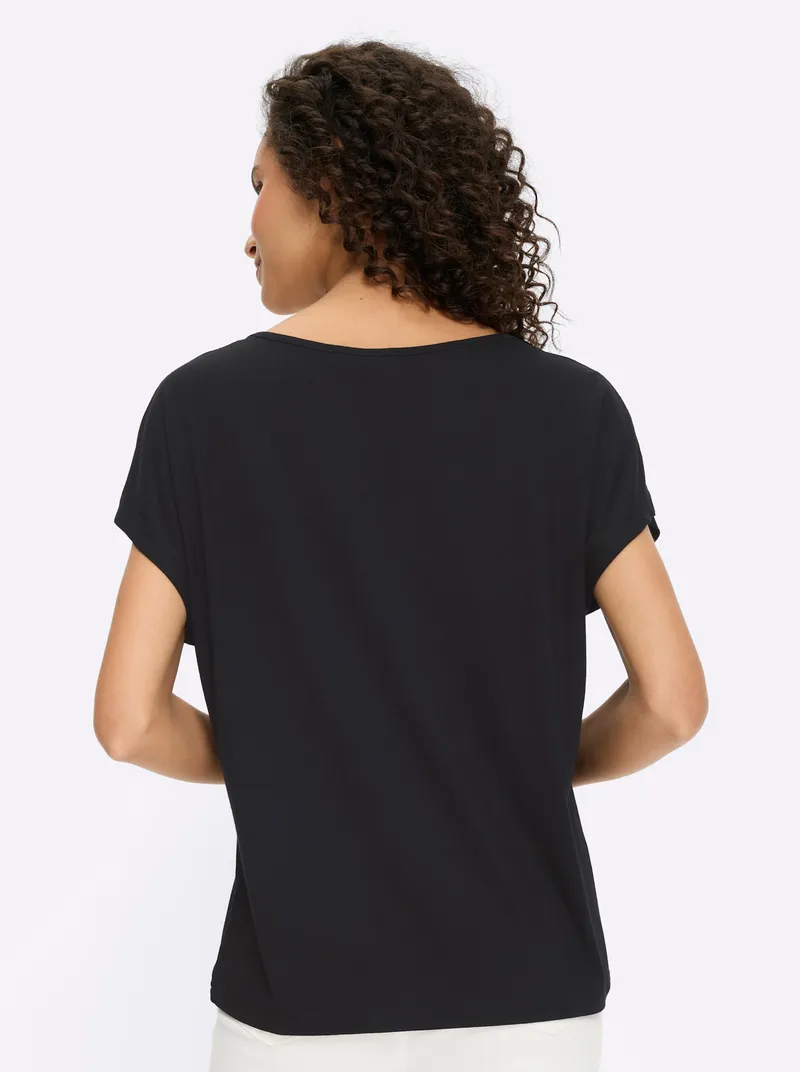 heine Kurzarmshirt schwarz-beige-bedruckt, Schwarz-beige-bedruckt, – Produktbild 2 von 2