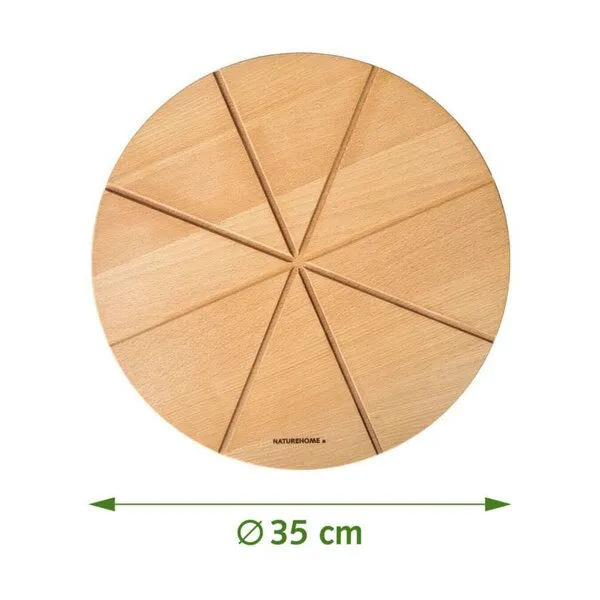 NATUREHOME NATUREHOME Pizzateller Holz rund 35 cm – Buchenholz massiv mit Schnittlinien, Servierbrett für Pizza, Flammkuchen & Käseplatte, Holzgeschirr stapelbar – Produktbild 3 von 4