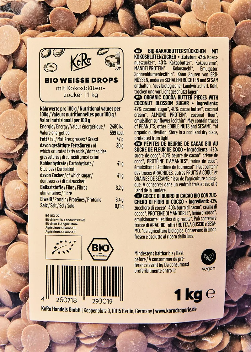 KoRo Weiße Bio Drops mit Kokosblütenzucker 1 kg – Produktbild 3 von 5