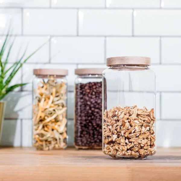 Econovo Econovo Vorratsgläser mit Holzdeckel 1800ml Set 2-tlg. Eckig – Produktbild 6 von 6