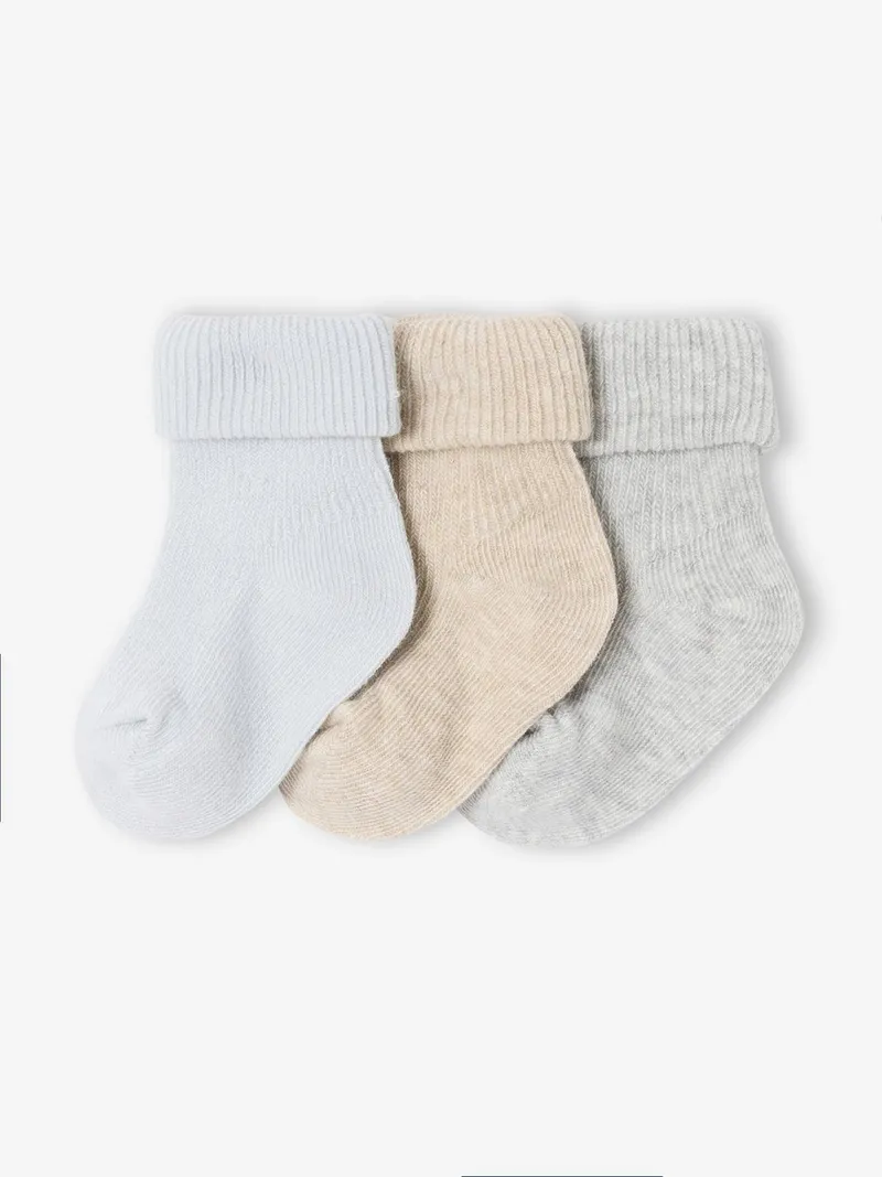 Vertbaudet 3er-Pack Baby Socken uni mit Umschlag, Grau meliert, – Produktbild 1 von 2