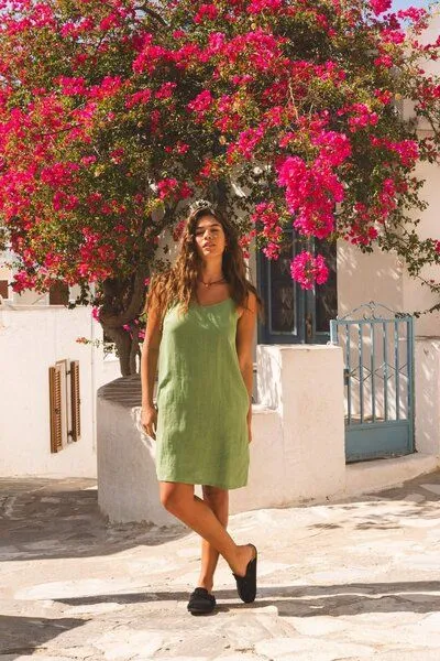 AmourLinen AmourLinen Slipdress aus Leinen ZOE, Matcha grün, – Produktbild 3 von 4