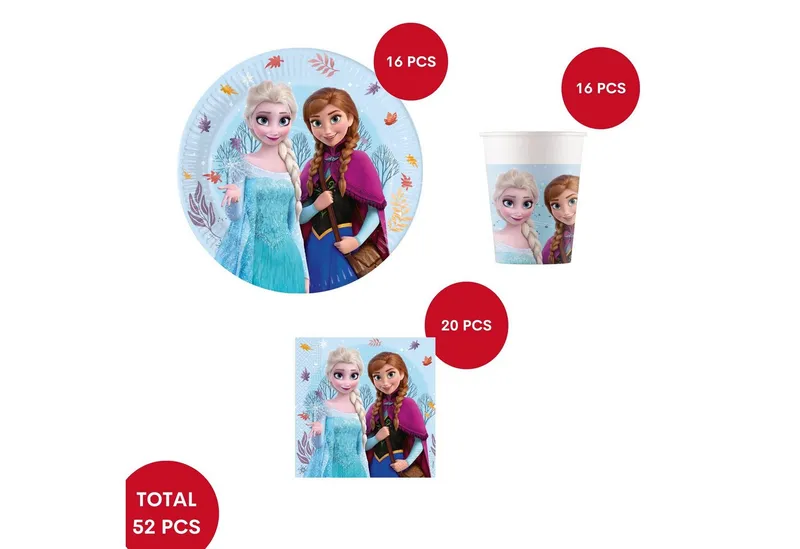 Procos Einweggeschirr-Set Frozen Partygeschirr Set 52-tlg Kindergeburtstag Eiskönigin Teller, 16 Personen, Bunt, – Produktbild 2 von 4