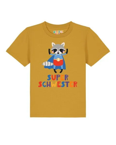 watabout.kids watabout.kids T-Shirt Kinder Waschbär Superschwester, Ochre, – Produktbild 1 von 2