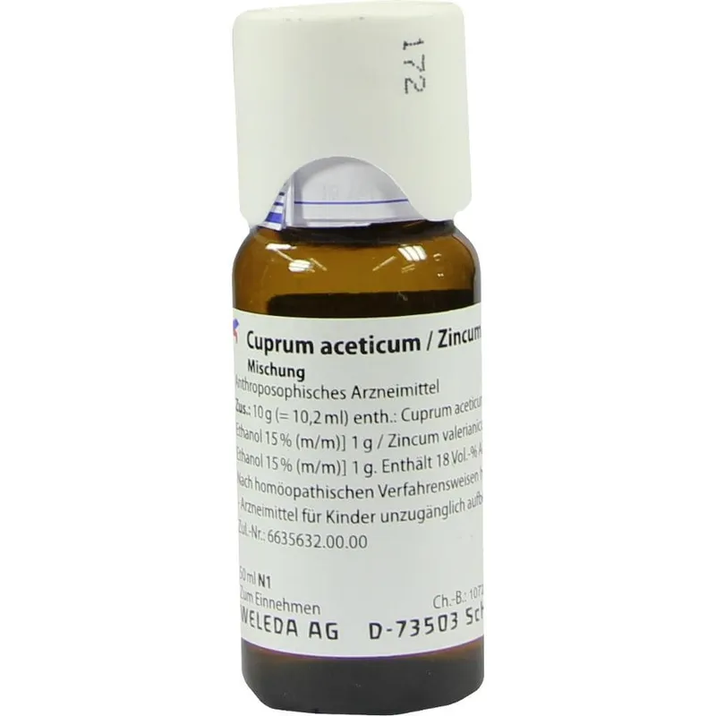Weleda WELEDA CUPRUM ACETICUM/Zincum valerianicum Dilution 50 ml Mischung – Produktbild 1 von 1