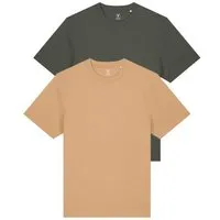 YTWOO YTWOO Doppelpack Unisex-T-Shirts aus schwerem Stoff | Bio-Baumwolle, Khaki/hellbraun, – Produktbild 1 von 1