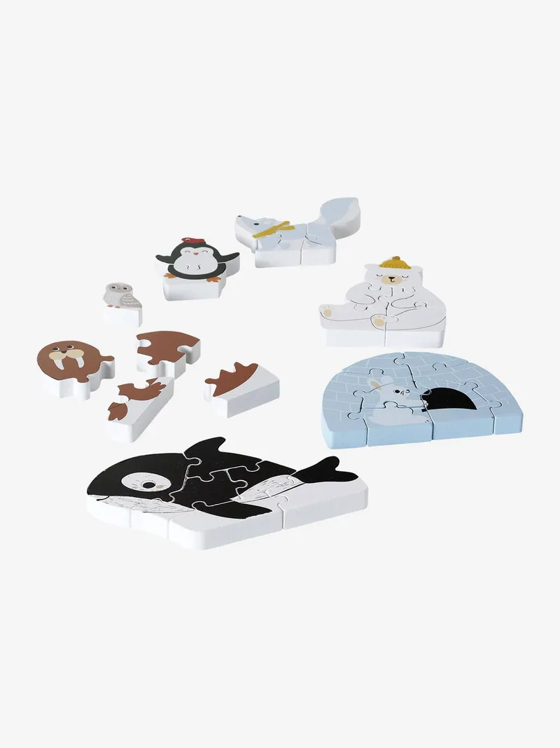 Vertbaudet Set aus 3D-Puzzle PINGUIN Tiere der Arktis aus Holz FSC® für Kinder, Weiß, – Produktbild 4 von 4