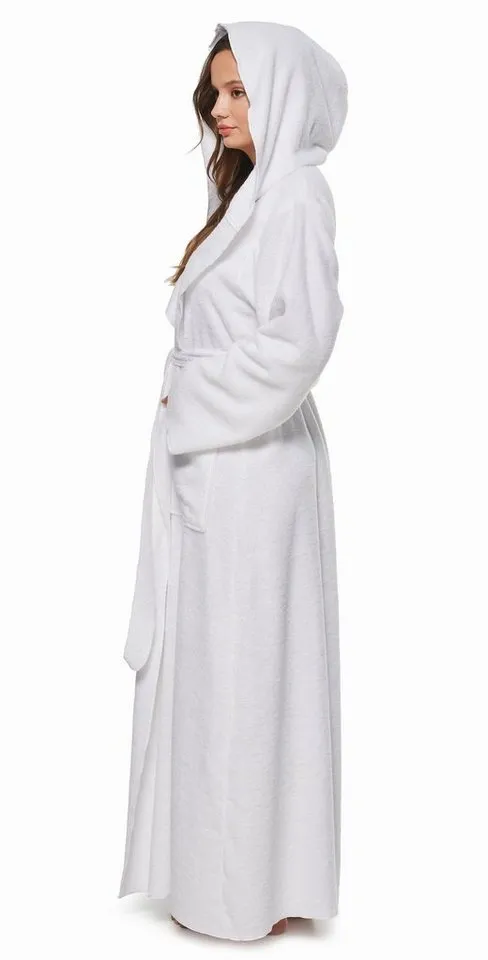 Arus Arus Damenbademantel Angel, extra lang, mit Kapuze, ideal für Zuhause & Wellness, Langform, 100% Baumwolle, Kapuze, Gürtel, mit Kapuze, extra lang, leicht, 100 % Baumwolle-Frottee, Weiß, – Produktbild 3 von 4