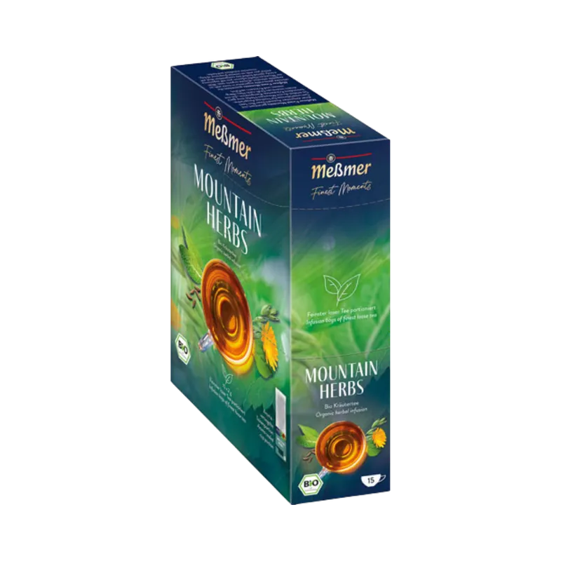 Meßmer Meßmer Finest Moments Bio Mountain Herbs, Kräutertee, Teebeutel im Kuvert, 2. Entnahmefach/displaytauglich, 30g – Produktbild 2 von 3