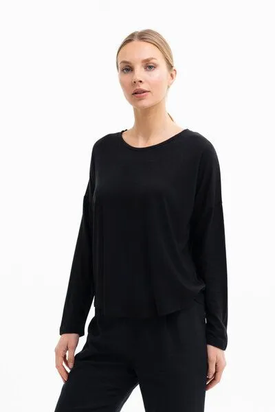 SHIPSHEIP SHIPSHEIP LILLY - Damen Langarmshirt aus TENCEL Lyocell Woll Mix, Schwarz, – Produktbild 2 von 2