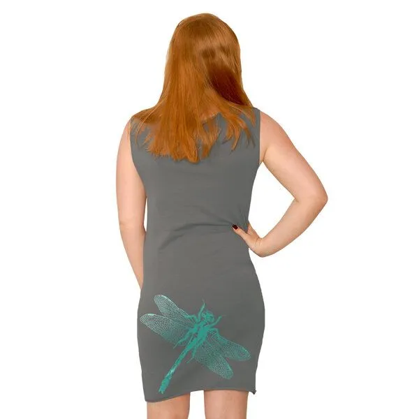 HANDGEDRUCKT HANDGEDRUCKT "3Azurjungfern" Bio-Kleidchen, Platingrau, – Produktbild 2 von 3