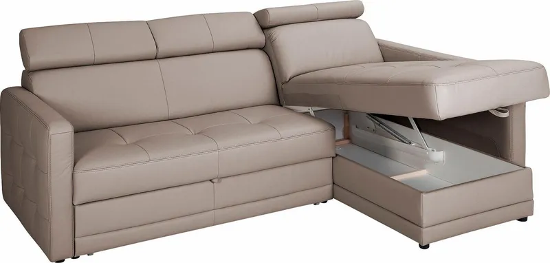 exxpo - sofa fashion Ecksofa Arles, Federkern, zeitlos, Breite 225cm, L-Form, wahlweise mit Bettfunktion und Bettkasten, inkl. Kopfteilverstellung, Braun, – Produktbild 4 von 5