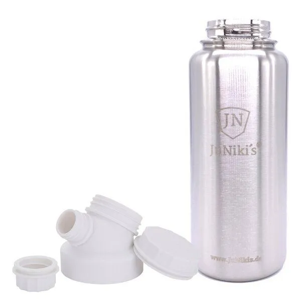 JN JuNiki's JN JuNiki's isolierte Edelstahl Trinkflasche 1 Liter mit Double Neck Deckel, Weiss, – Produktbild 1 von 2