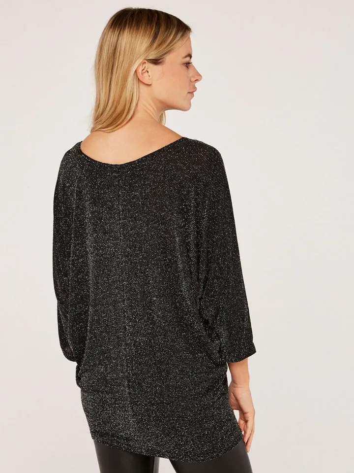 Apricot Apricot Fledermausshirt Langarmtop (1-tlg) mit Glitzer, Schwarz, – Produktbild 3 von 4