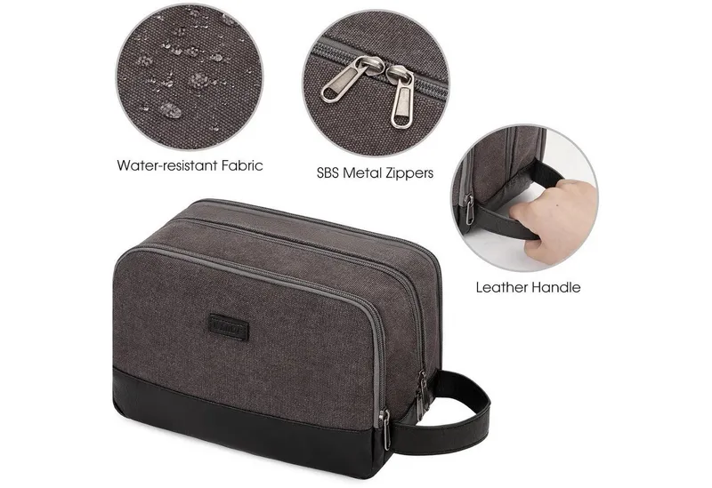 LuxusKollektion Kulturbeutel Kulturtasche Herren Reise Canvas wasserabweisend vegan Dunkelgrau – Produktbild 5 von 5