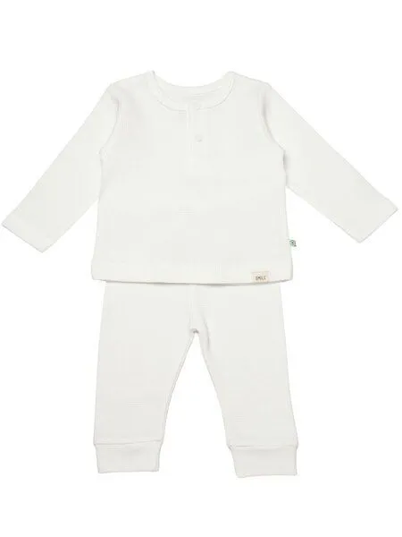 Biorganic Biorganic Waffle Smile Baby Langarmshirt & Hose, Ecru, – Produktbild 1 von 4