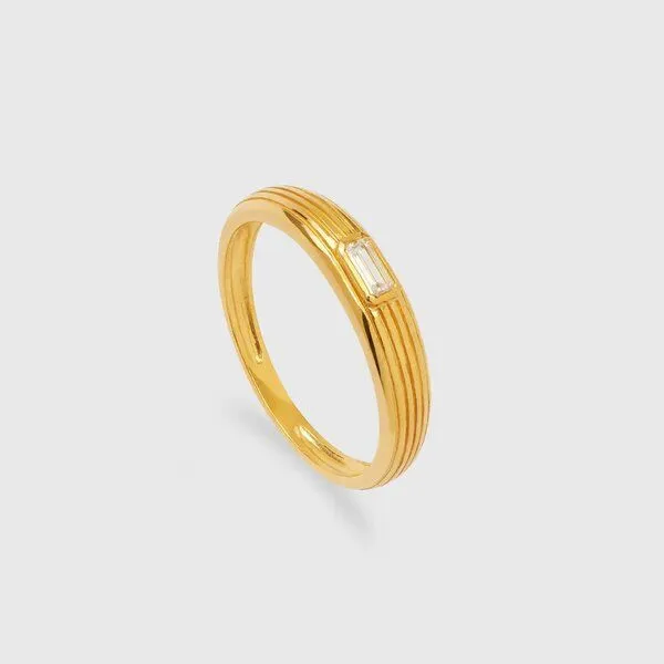 fejn jewelry fejn jewelry Ring 'sparkle riffle' - geriffelt mit Zirkonia, Gold, – Produktbild 1 von 3