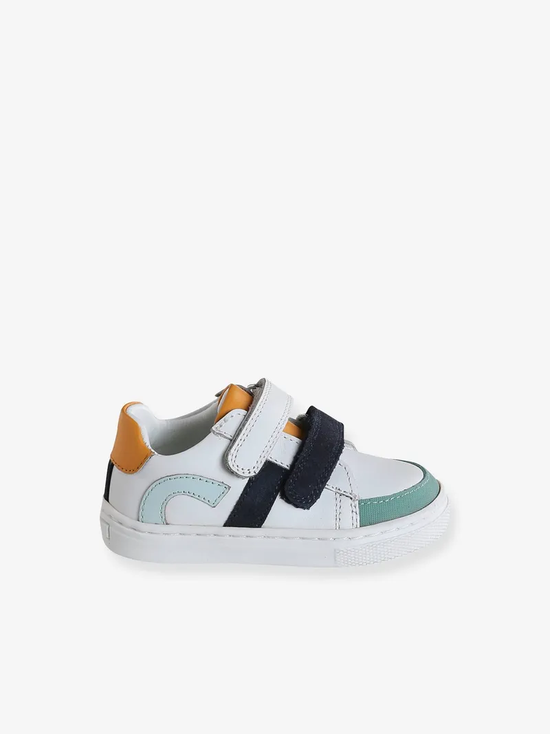 Vertbaudet Baby Klett-Sneakers, Weiß/marine/gelb, – Produktbild 2 von 4