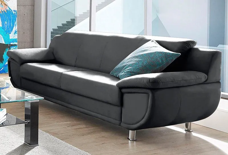TRENDMANUFAKTUR 3-Sitzer Rondo 207 cm, 3-Sitzer, komfortabel, Federkern optional, Chromfüße, wahlweise mit Federkern, pflegeleichte Bezügen, Unser Dauertiefpreis, Schwarz, – Produktbild 2 von 8